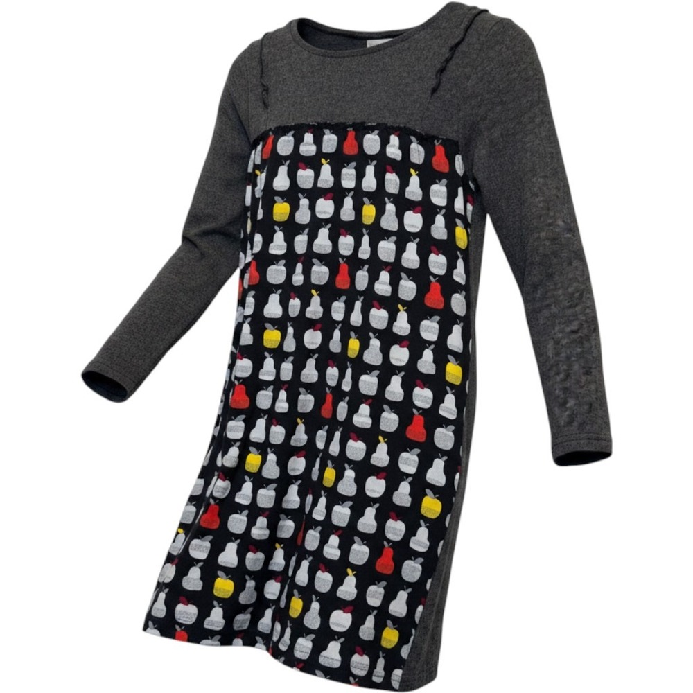Deux par Deux Girls AOP Apples Pears Dress 12 Grey Fruit Mixed Media Whimsical